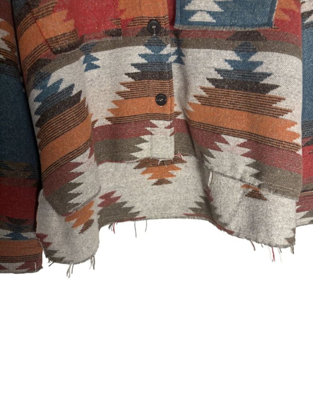 La Miel Southwestern Geometric Button-Down Cropped Jacket With Frayed Edges L - Picture 4 of 10